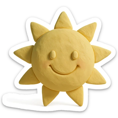 smiling sun with a face, pastel colors, claymation style, visible fingerprints, soft lighting sticker