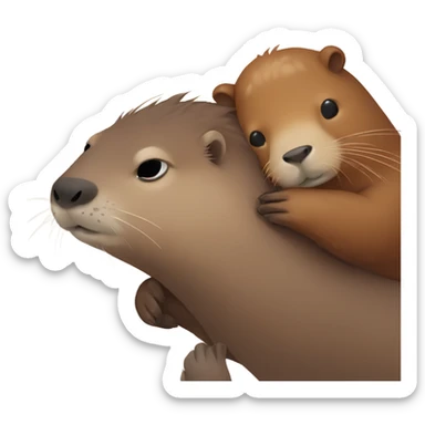 Detailed cute otter and capybara cuddling sticker
