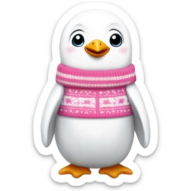 White penguin wearing a Christmas pink and white sweater  sticker
