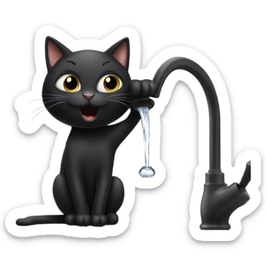 Black cat drinking from faucet  sticker