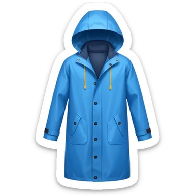 blue raincoat, just rain coat, negative: object. sticker