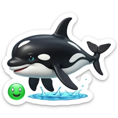 3d Cartoon orca with a green tick next to it sticker
