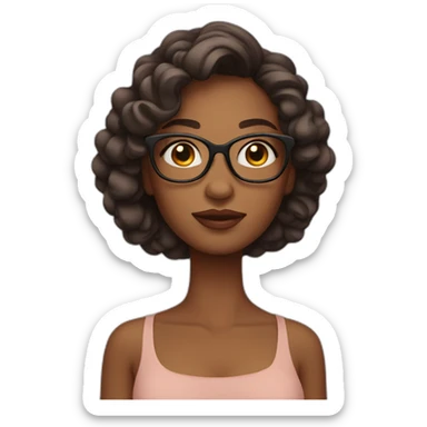 Woman smooth hair matte skin with big levers without lipsticks have glasses sticker