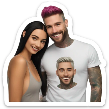 Photo Female model smiling at a very handsome tattooed man sticker