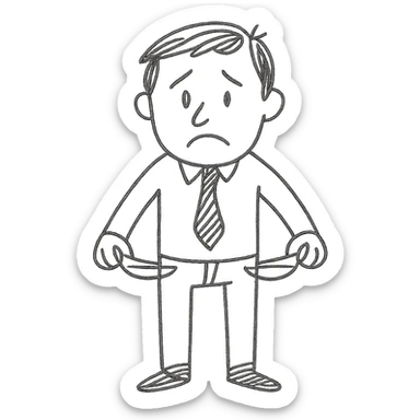 hand drawn sketch of a sad man with empty pockets sticker