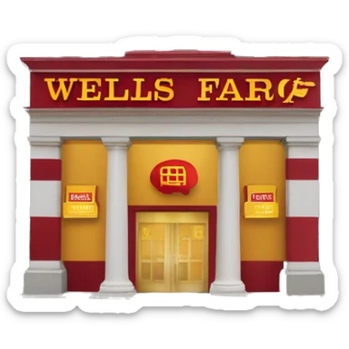 red and yellow bank building, wells fargo building sticker