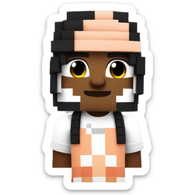 minecraft character with a bandana colour black and white, and hair as black, skin as peach sticker