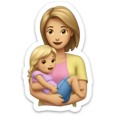 Maman brune qui fait un câlin à ça fille blonde sticker
