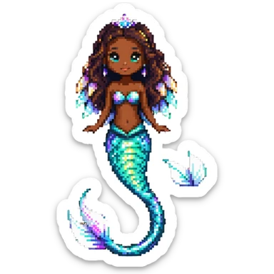 Mermaid princess with dark brown skin and shimmering iridescent tail scales sticker
