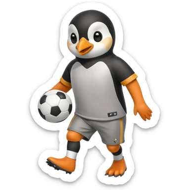 a penguin playing football with jersey and shorts  sticker
