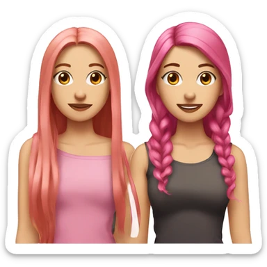 two besties, one shoulder length straight pink hair, the other long wavy brown hair both are white sticker