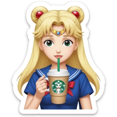 A sailor moon anime and hand and coffee and Starbucks sticker