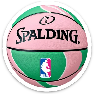 Spalding basketball with NBA logo, white color with pastel pink and green swirls pattern sticker