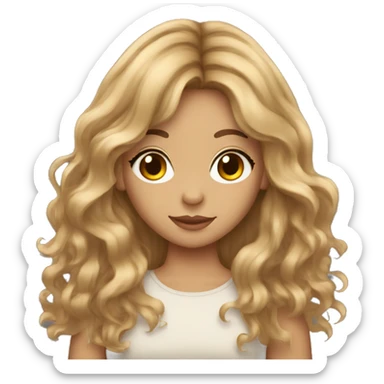 Beautiful, natural-skinned girl with long brown wavy hair, and curtain bangs. sticker