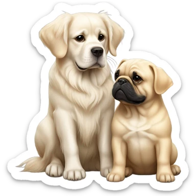 English cream golden retriever and a black french bulldog as best friends sticker