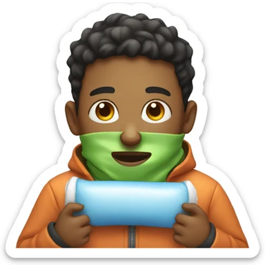 Boy with heating pack sticker