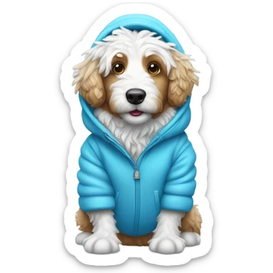 upright walking Aussie doodle in a snow suit sticker