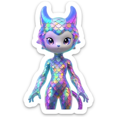 Colorful scaly flurry iridescent shiny bioluminescent translucent luminescent neon pastel bright pale Latias-Sergal-Vernid-Silvally-Renamon-Zeraora-Bastet-Fakémon-hybrid-fusion-creature, full body sticker