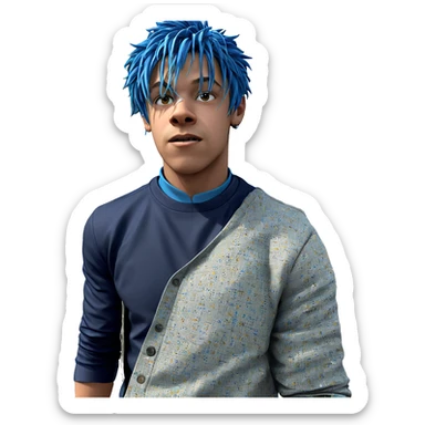 blue haired boy in jacket sticker
