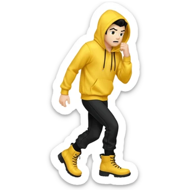 Invincible from the show invincible but whering a yellow hoodie and the mouth covered whering black pants and black boots sticker