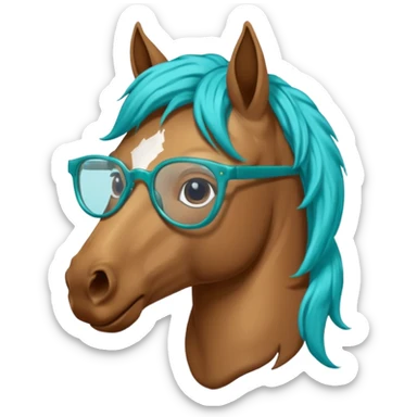 horse head with turquoise hair and glasses sticker