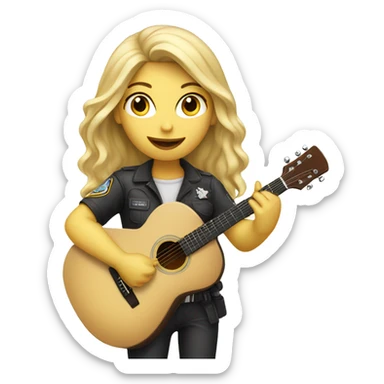 blonde girl with pilot helmet playing acoustic guitar sticker