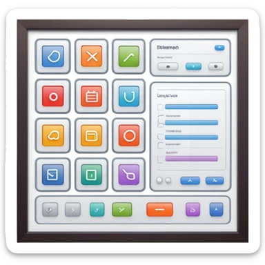 Create an emoji for UX/UI design. Show wireframe sketches or design mockups with interface elements like buttons, sliders, and icons, symbolizing the design process. Use modern, professional colors. Do not include any emojis or smiley faces. Make the background transparent. sticker