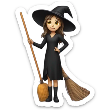 halloween young witch with a broom sticker