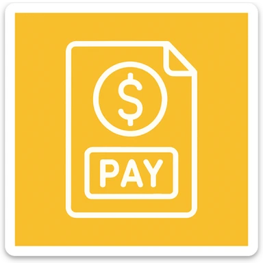 An icon with yellow background, white inner lines, meaning Finance, request to pay sticker