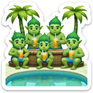 5 trolls in front of a pool drinking  sticker