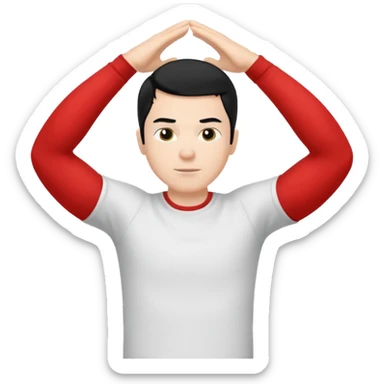 Hombre blanco pelinegro haciendo ejercicio de estiramiento de brazos sticker