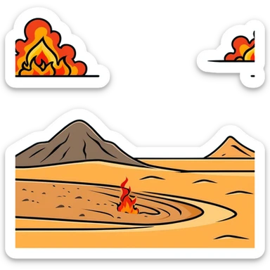 hot burning sand with flames and smoke rising from desert ground sticker