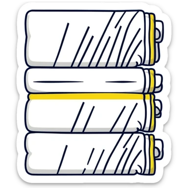 a yellow and ivory horizontal striped cozy towel, partially rolled sticker