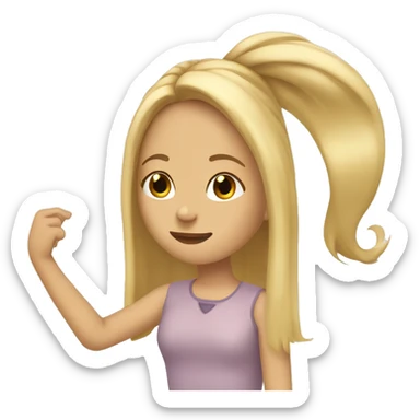 girl with long blonde hair that is tucking her hair behind her ear with her right hand sticker