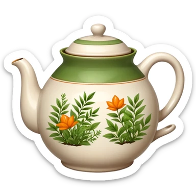 teapot with green herbs and orange tea inside  sticker
