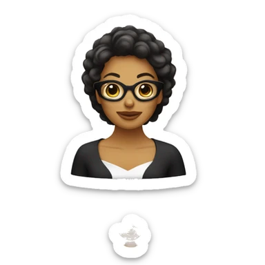 Mujer con collarín, cabello rulo castaño, piel blanca y lentes negros sticker