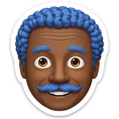 old guy with very curly short dark hair and big blue  mustache sticker