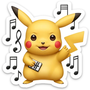 Pikachu in the Rednote app emoji style, blending classic Pikachu features, bold emoji-like look, musical accents sticker
