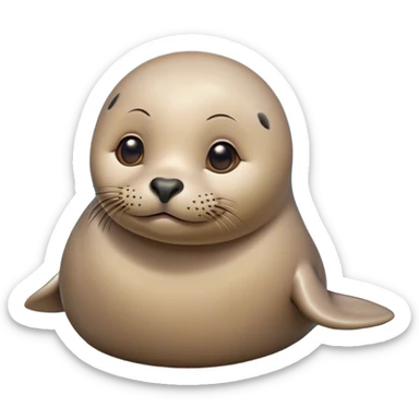 Cinematic Cute Seal Portrait Emoji, Head tilted playfully and inquisitively, featuring a charming, plump form with a sleek, shiny body and round, sparkling eyes full of gentle wonder, accented by a subtly contoured head, Simplified yet irresistibly adorable features, highly detailed, glowing with a warm, friendly oceanic glow, high shine, affectionate and lively, stylized with a touch of whimsical seaside charm, soft glowing outline, capturing the essence of a mischievous yet loving seal that seems as if it could pop out of the screen into your arms! sticker