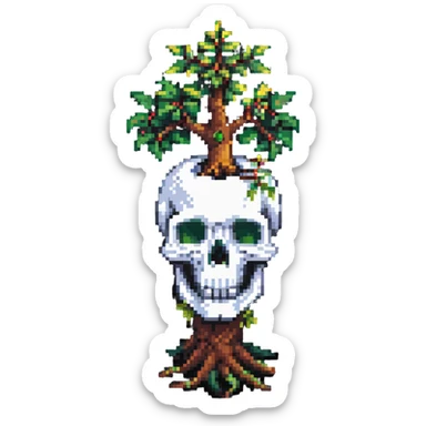 skull with leafy tree sprouting from the top sticker