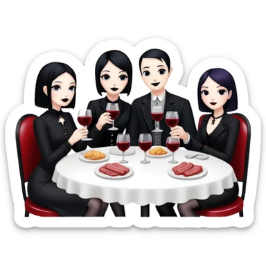 goth artists enjoying wine Party at a french Parisian SPAM meat cafe LANDSCAPE  sticker