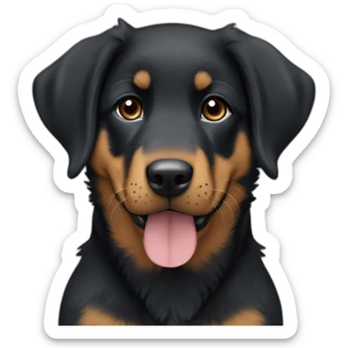 Beauceron puppy with white chest and chin, brown paws and cheeks, black muzzle sticker