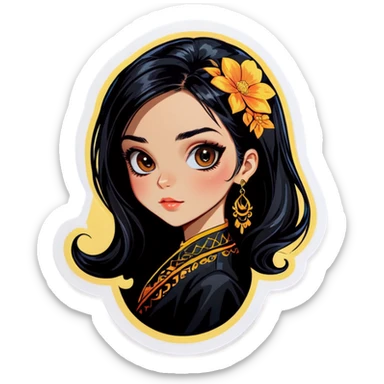 girl with black hair jewelry sticker