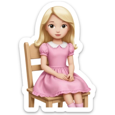 Blonde Doll wearing pink sitting On The Chair  sticker