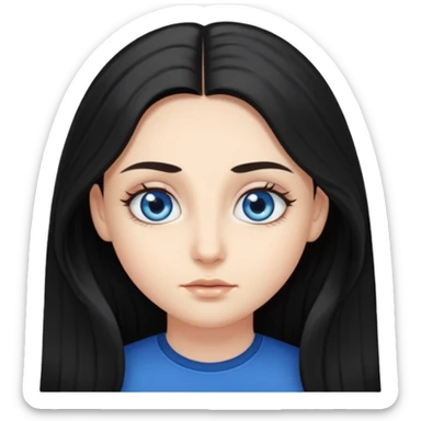long dark hair with big blue eyes and long dark eyelashes round face sticker