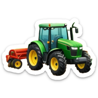 vibrant rural landscape with a tractor plowing fields, inspired by Farming Simulator 22. The design includes lush green fields, a barn, and a scenic countryside with trees and mountains in the distance. Transparent background sticker