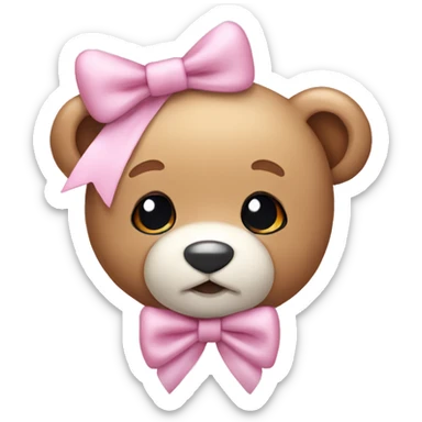 teddy bear plushy wearing a light pink hair bow sticker