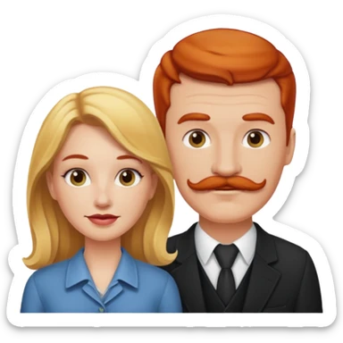 couple who are a blonde woman and redheaded mustached man sticker