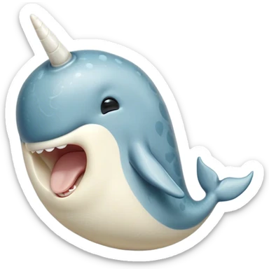 Cinematic Cute Yawning Narwhal Portrait Emoji, Head tilted slightly with a dramatic, wide-open yawn, showcasing a streamlined, mottled body with a gracefully curled ivory tusk and sleepy, half-closed eyes, Simplified yet irresistibly adorable features, highly detailed, glowing with a soft, cozy arctic glow, high shine, relaxed yet expressive, stylized with a hint of whimsical marine ease, soft glowing outline, capturing the essence of a drowsy yet affectionate narwhal that appears ready to stretch out for a nap! sticker