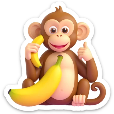 playful fun monkey using a banana as a phone sticker